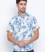 White printed cotton mens casual shirts