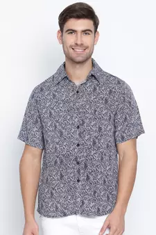 Blue printed viscose mens casual shirts