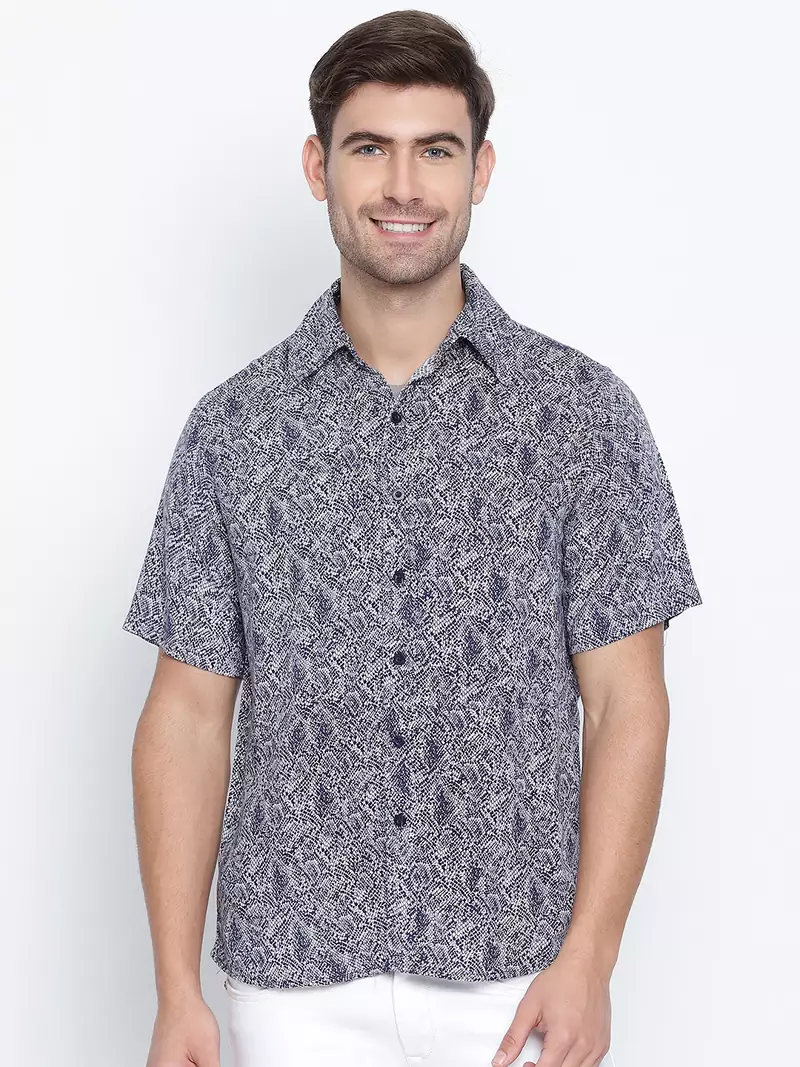 Blue printed viscose mens casual shirts