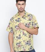 Yellow printed cotton mens casual shirts
