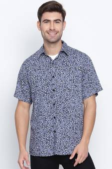 Blue printed viscose mens casual shirts