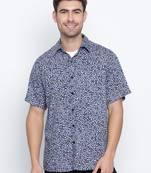 Blue printed viscose mens casual shirts