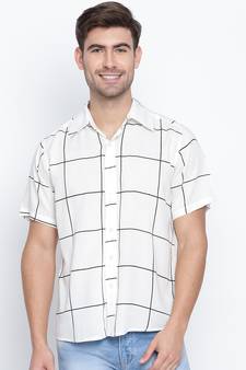 White printed viscose mens casual shirts