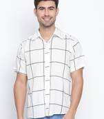 White printed viscose mens casual shirts