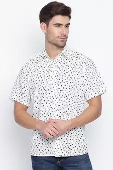 White printed viscose mens casual shirts