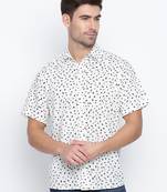 White printed viscose mens casual shirts