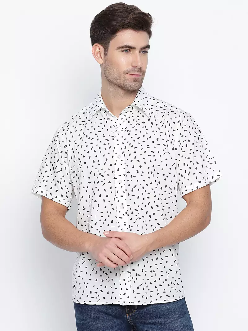 White printed viscose mens casual shirts