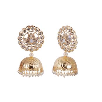 Flat Round Golden And White Ghungroo Jhumka 2