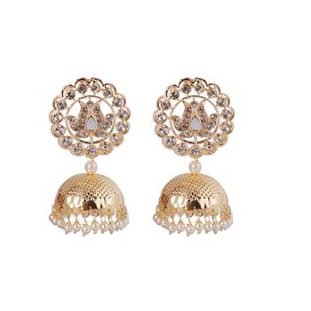 Flat Round Golden And White Ghungroo Jhumka 3