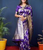 Purple woven banarasi silk saree with blouse
