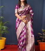 Wine woven banarasi silk saree with blouse