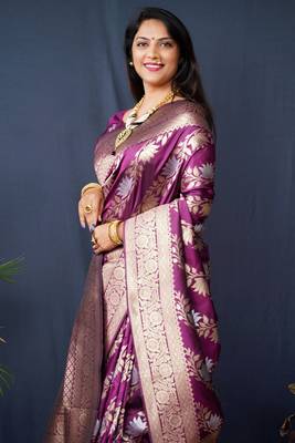 Wine woven banarasi silk saree with blouse 3