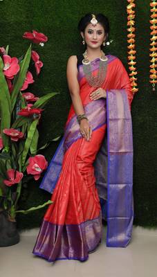 Red woven Faux kanchipuram silk saree with blouse 1