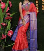 Red woven Faux kanchipuram silk saree with blouse