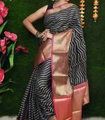 Black woven Faux kanchipuram silk saree with blouse