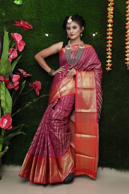 Magenta woven Faux kanchipuram silk saree with blouse 1