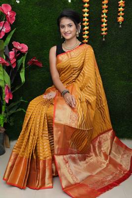 Mustard woven kanchipuram silk saree with blouse 2
