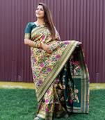 Green woven paithani silk saree with blouse