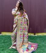 Blue Woven Paithani Silk Blend Saree With Blouse