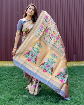 Blue Woven Paithani Silk Blend Saree With Blouse 2