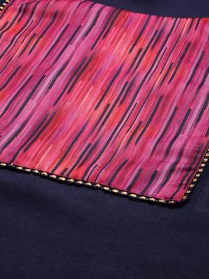 Minora Cotton Navy Blue Solid Kurta Sets & Trousers with Dupatta 4