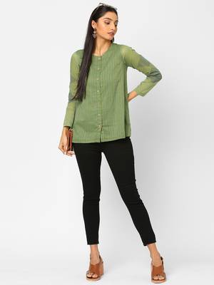 Olive printed cotton cotton-tops 1