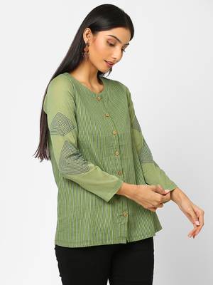 Olive printed cotton cotton-tops 3