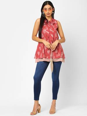 Red printed cotton cotton-tops 1