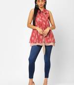 Red printed cotton cotton-tops
