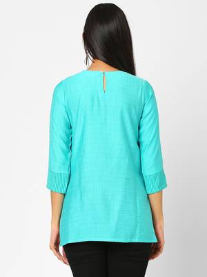 Blue printed blended cotton cotton-tops 2