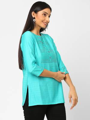 Blue printed blended cotton cotton-tops 3