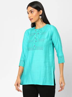 Blue printed blended cotton cotton-tops 4