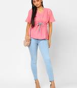 Pink woven blended cotton cotton-tops