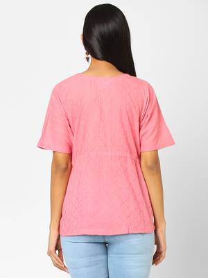 Pink woven blended cotton cotton-tops 2