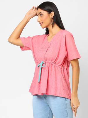 Pink woven blended cotton cotton-tops 4