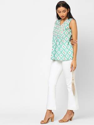 Green printed cotton cotton-tops 1