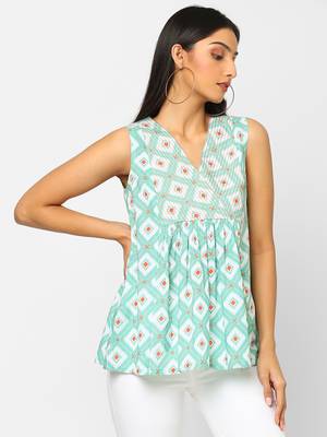 Green printed cotton cotton-tops 3