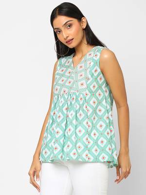 Green printed cotton cotton-tops 4