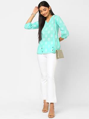 Blue printed cotton cotton-tops 1