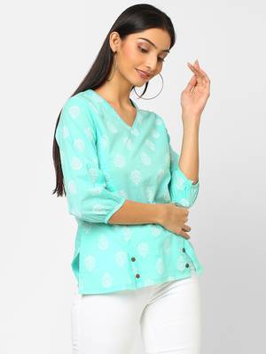 Blue printed cotton cotton-tops 3