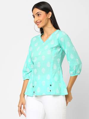 Blue printed cotton cotton-tops 4