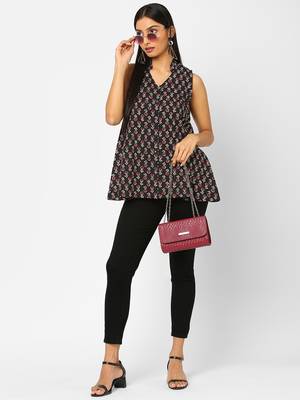 Black printed cotton cotton-tops 1