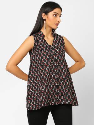 Black printed cotton cotton-tops 3