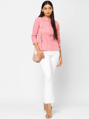 Pink woven cotton cotton-tops 1