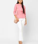 Pink woven cotton cotton-tops