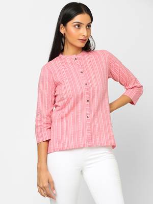 Pink woven cotton cotton-tops 3