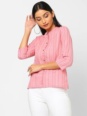 Pink woven cotton cotton-tops 4