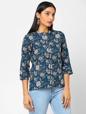 Blue printed cotton cotton-tops 3