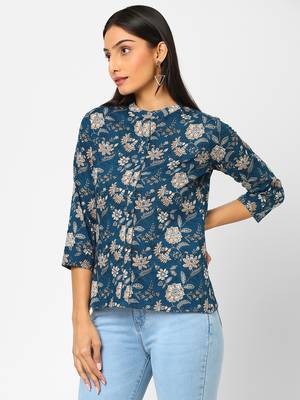 Blue printed cotton cotton-tops 4