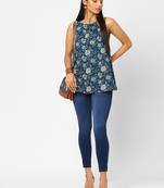 Blue printed cotton cotton-tops